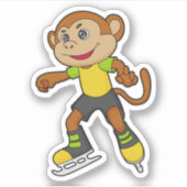 aap bij ijsschaatsen met ijsschaatsen sticker (Voorkant)