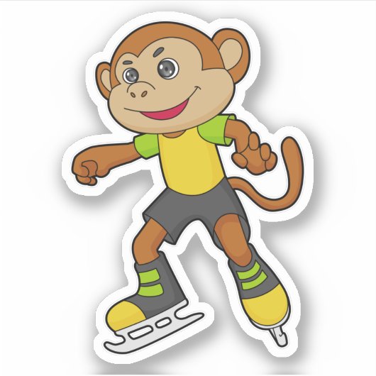 aap bij ijsschaatsen met ijsschaatsen sticker (Voorkant)