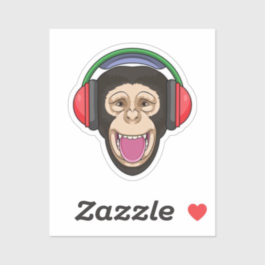 aap bij muziek met hoofdtelefoon sticker (Vel)