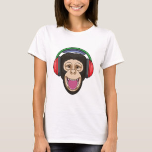 aap bij muziek met hoofdtelefoon t-shirt