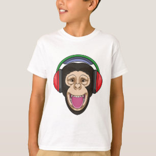 aap bij muziek met hoofdtelefoon t-shirt