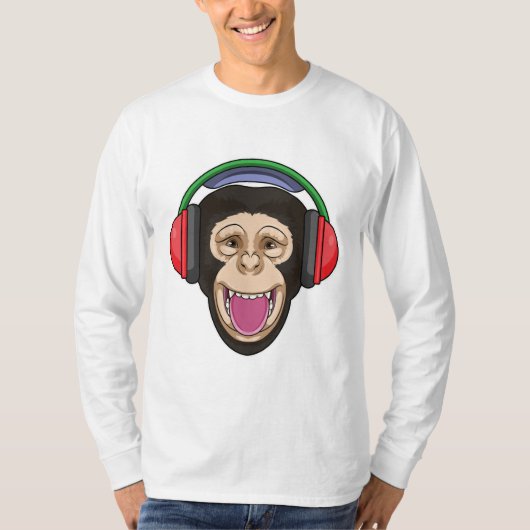 aap bij muziek met hoofdtelefoon t-shirt (Voorkant)