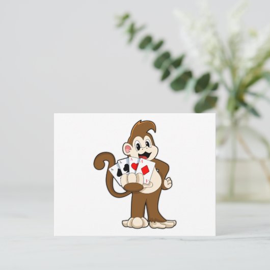 aap bij Poker met pokerkaarten Briefkaart (Staand voorkant)