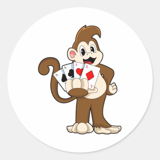 aap bij Poker met pokerkaarten Ronde Sticker (Voorkant)