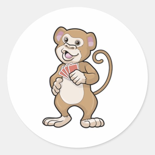 aap bij Poker met pokerkaarten Ronde Sticker (Voorkant)