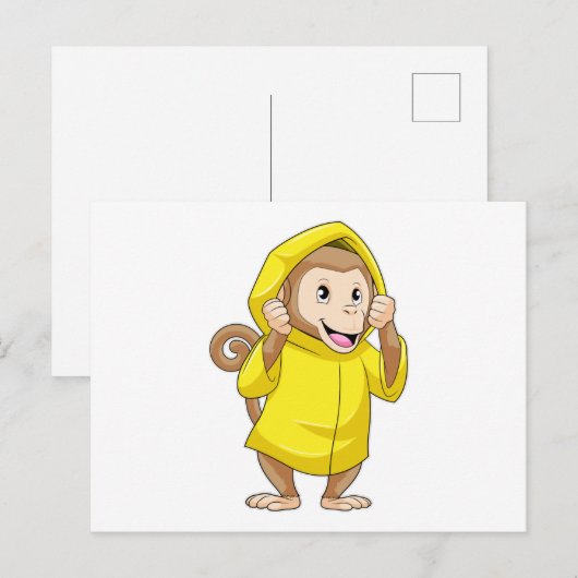 Aap bij regen met regenjas briefkaart (Voorkant / Achterkant)