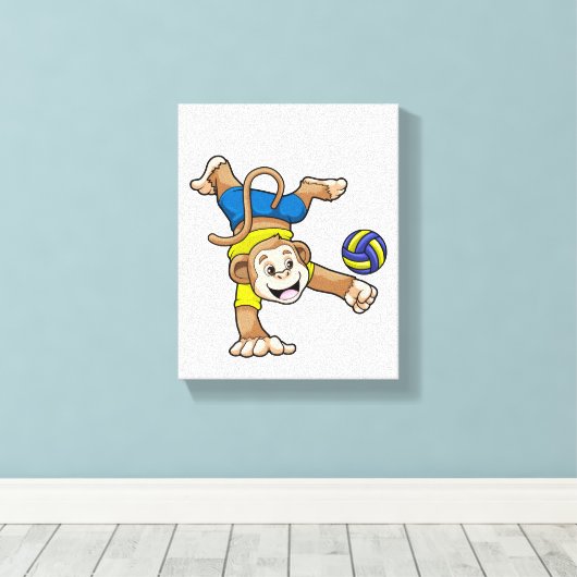 aap bij sport met volleybal canvas afdruk (Insitu (Houten vloer))