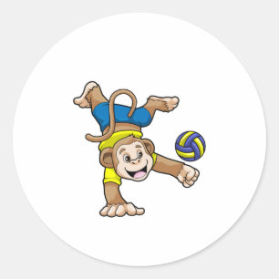 aap bij sport met volleybal ronde sticker