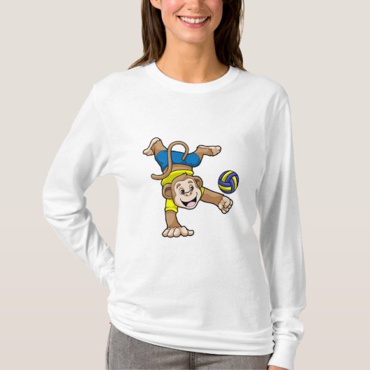 aap bij sport met volleybal t-shirt (Voorkant)