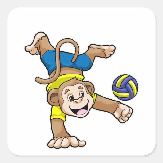 aap bij sport met volleybal vierkante sticker (Voorkant)