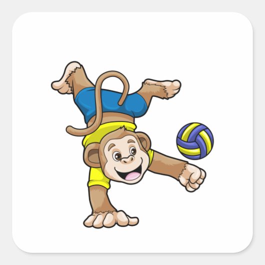 aap bij sport met volleybal vierkante sticker (Voorkant)