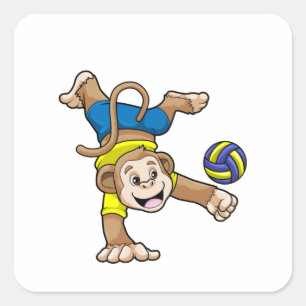 aap bij sport met volleybal vierkante sticker