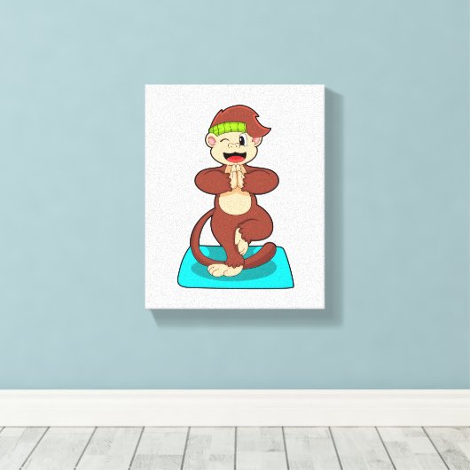 aap bij Yoga in de Permanente Canvas Afdruk (Insitu (Houten vloer))