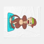 aap bij Yoga in de Permanente Fleece Deken (Voorkant (Horizontaal))