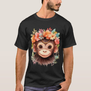 Aap Chimpansee Oerwoud Dier Boho Floral Ape 21 T-shirt
