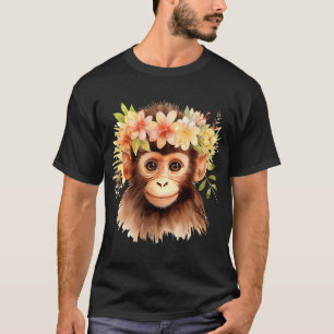 Aap Chimpansee Oerwoud Dier Boho Floral Ape 23 T-shirt