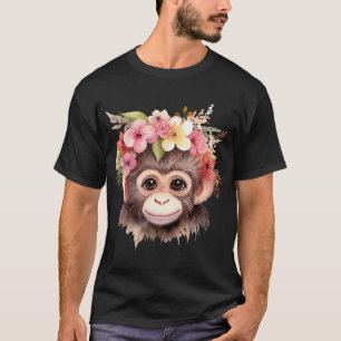 Aap Chimpansee Oerwoud Dier Boho Floral Ape T-shirt