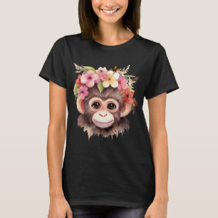Aap Chimpansee Oerwoud Dier Boho Floral Ape T-shirt