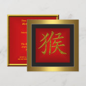 Aap Chinees Symbool Rood Gouden Frame Kaart (Voorkant / Achterkant)
