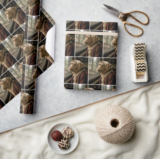 Aap die naar buiten staart in de regen cadeaupapier (Crafts)