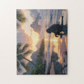 Aap die zonsondergang bekijkt op het strand legpuzzel (Verticaal)