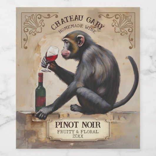 aap drink rode wijn gepersonaliseerd etiket (Enkel label)