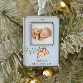 Aap Eerste Kerst Foto Kerstmis Verzilverd Omlijst Ornament