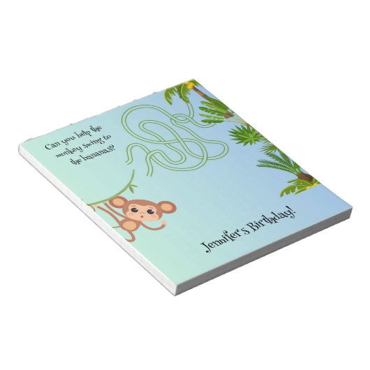Aap en bananen doolhof verjaardagsfeestjes notitie notitieblok (Schuin)