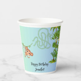 Aap en bananen doolhof verjaardagspapier bekers