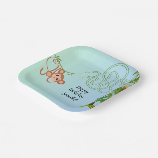 Aap en bananen doolhof verjaardagspapier borden papieren bordje (Gebogen)