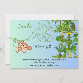 Aap en bananen doolhof verjaardagsuitnodigingen kaart