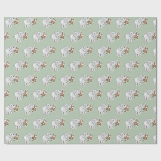 aap en olifant op de grond cadeaupapier (Vlak)