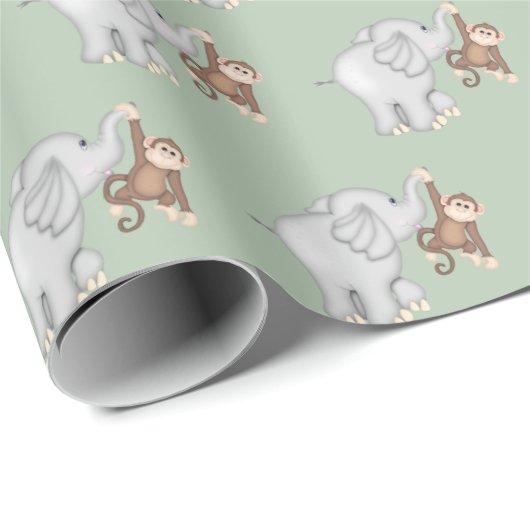 aap en olifant op de grond cadeaupapier (Rol Hoek)