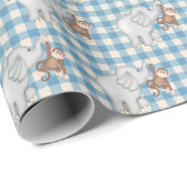 aap en olifant op gingham cadeaupapier (Rol Hoek)