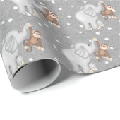 aap en olifant op pooldots cadeaupapier (Rol Hoek)