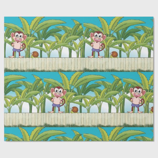 Aap en slak in een tropisch Oerwoud Cadeaupapier (Vlak)