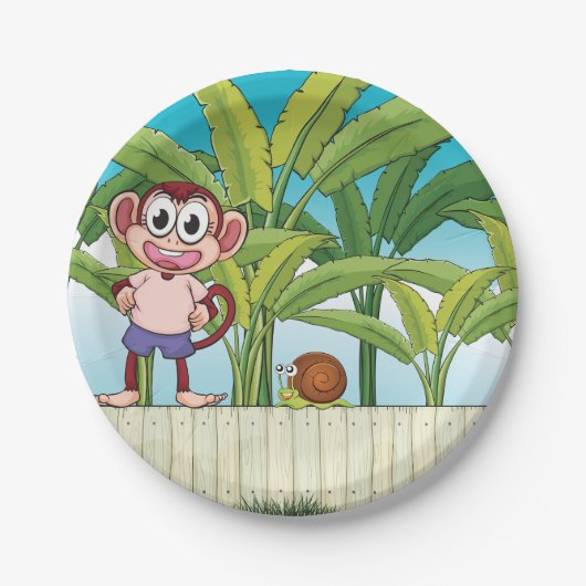 Aap en slak in een tropisch Oerwoud Papieren Bordje (Voorkant)