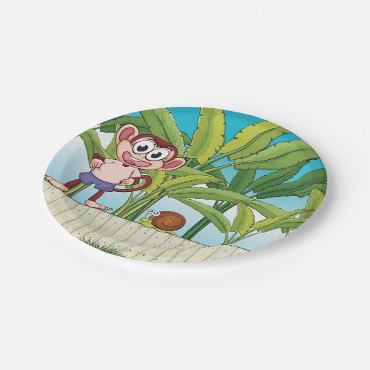 Aap en slak in een tropisch Oerwoud Papieren Bordje (Gekanteld)