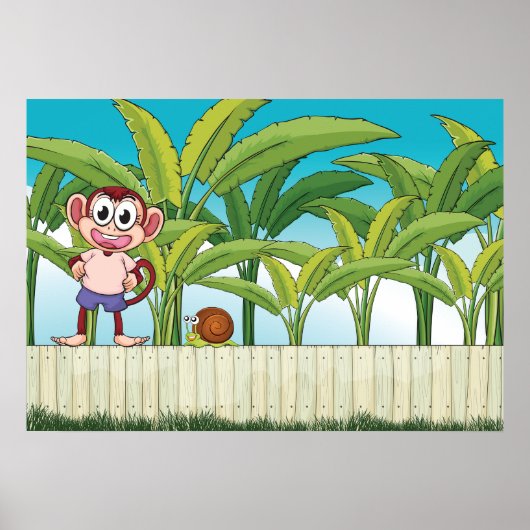 Aap en slak in een tropisch Oerwoud Poster (Voorkant)