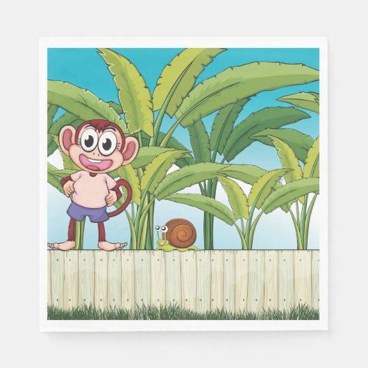 Aap en slak in een tropisch Oerwoud Servet (Voorkant)