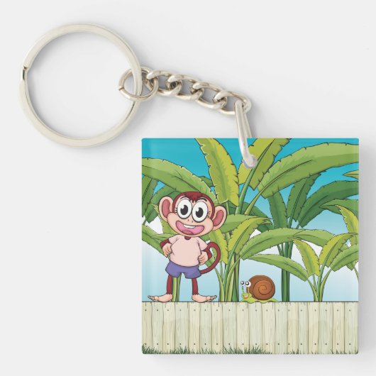 Aap en slak in een tropisch Oerwoud Sleutelhanger (Voorkant)