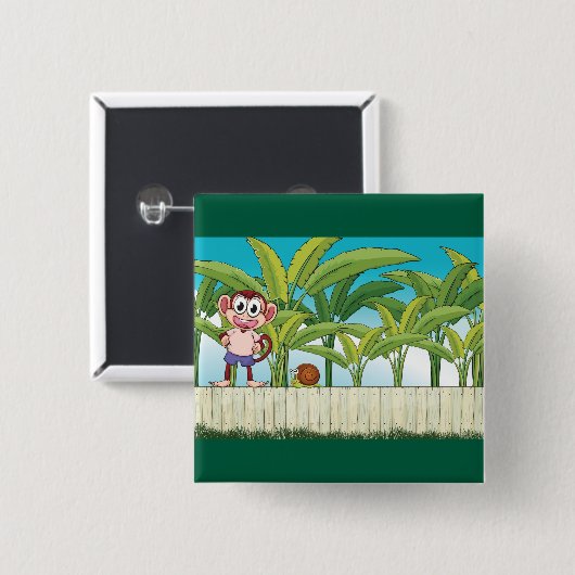 Aap en slak in een tropisch Oerwoud Vierkante Button 5,1 Cm (Voorkant /achterkant)