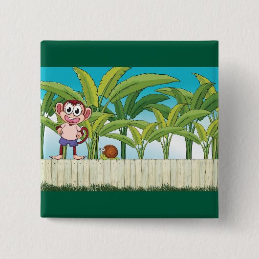 Aap en slak in een tropisch Oerwoud Vierkante Button 5,1 Cm (Voorkant)