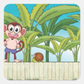 Aap en slak in een tropisch Oerwoud Vierkante Sticker (Voorkant)