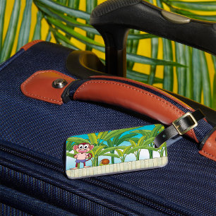 Aap en slak in tropisch jungle tafereel bagagelabel