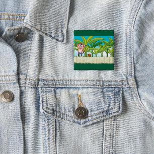 Aap en slak in tropisch junglescene vierkante button 5,1 cm