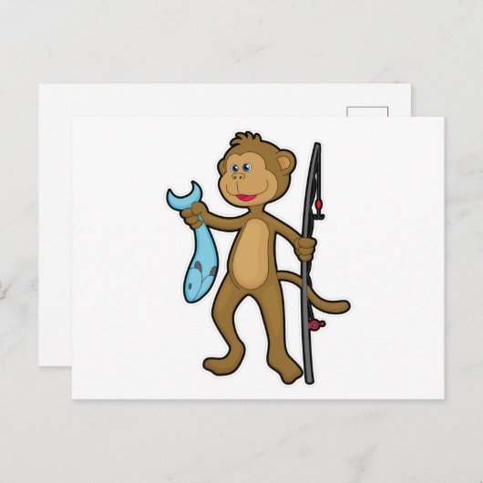 aap Gevist met Geviste staaf en vis Briefkaart (Voorkant / Achterkant)