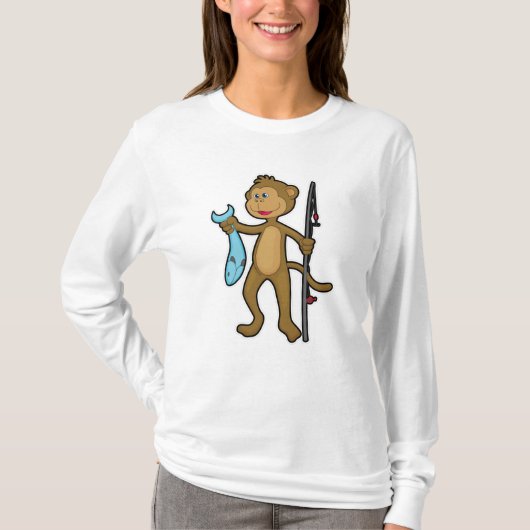 aap Gevist met Geviste staaf en vis T-shirt (Voorkant)