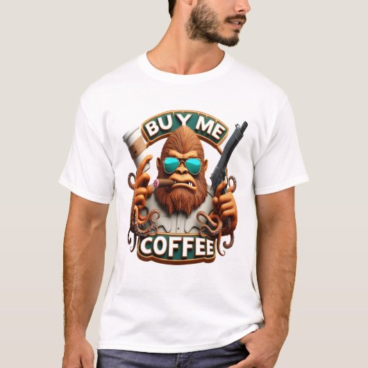 Aap gewapend met cafeïne Koop een koffie voor me T-shirt (Voorkant)