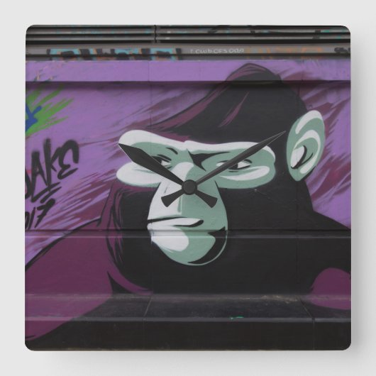 Aap Graffiti Vierkante Klok (Voorkant)